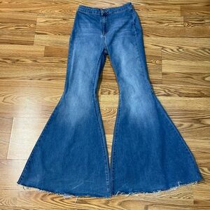 Free People Wide Leg Flare Jeans in Classic Blue